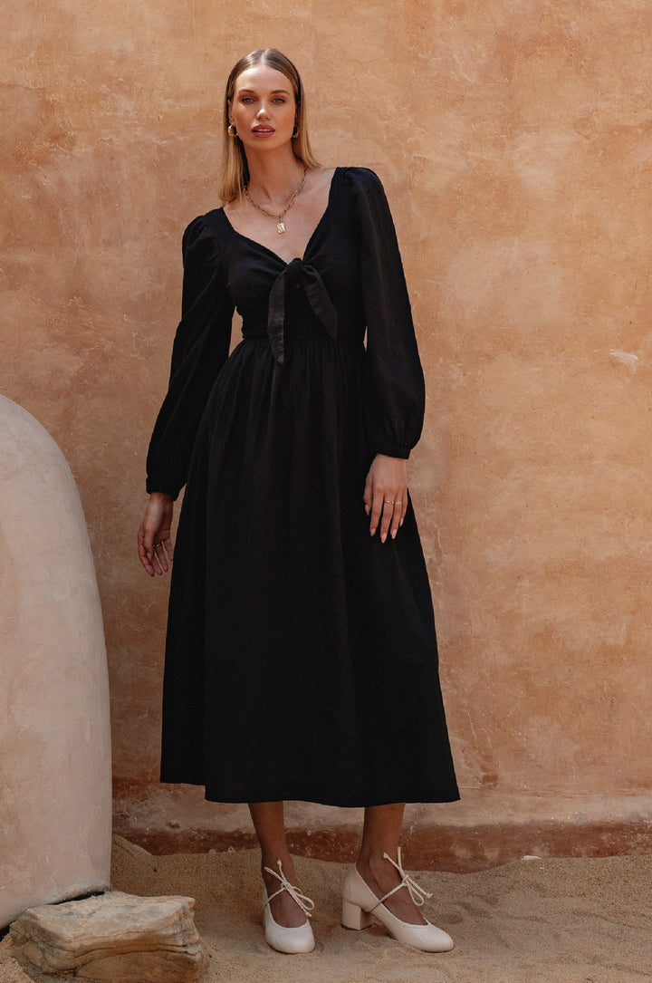 Narcisa Puff Sleeve Linen Dress by Bali Lane