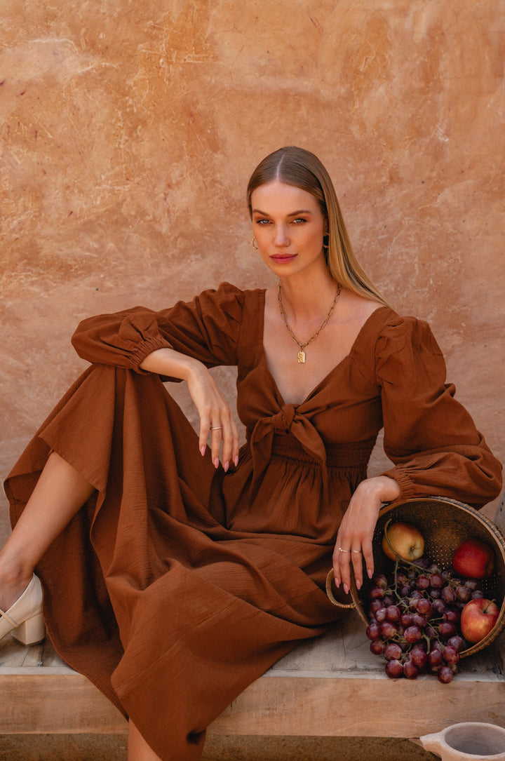 Narcisa Puff Sleeve Linen Dress by Bali Lane