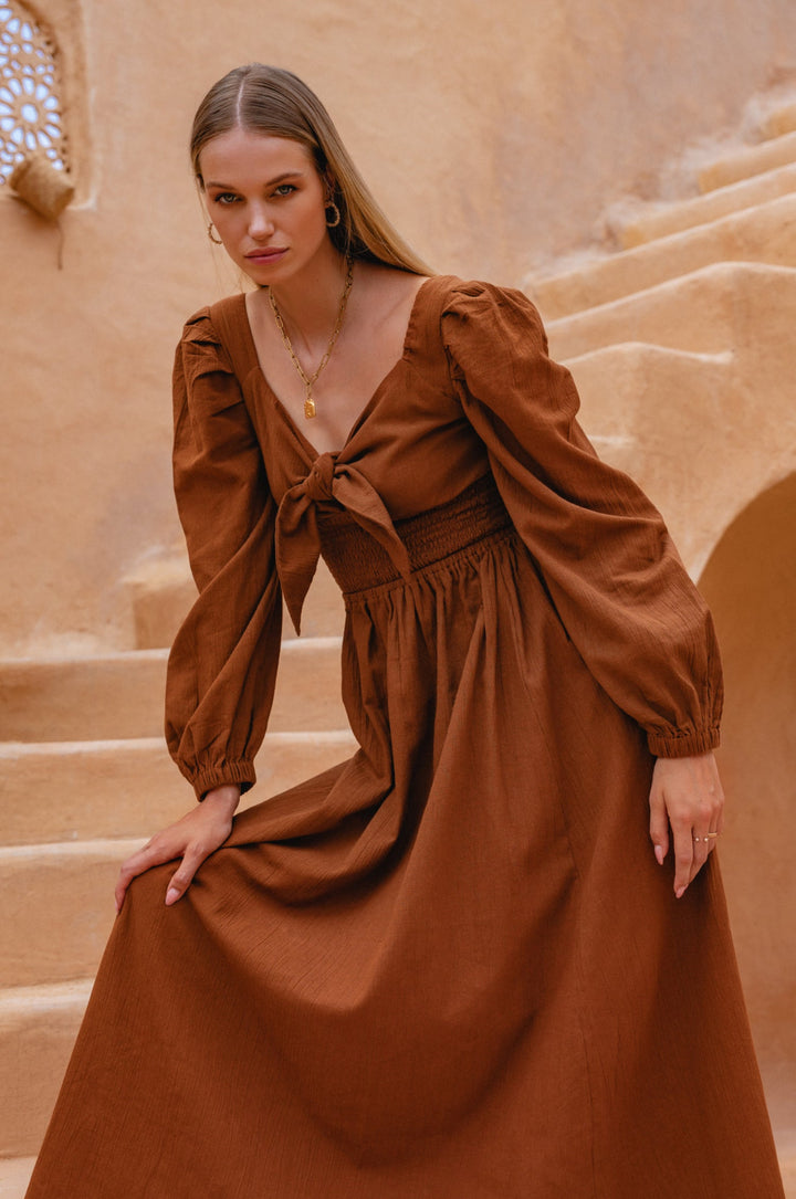 Narcisa Puff Sleeve Linen Dress by Bali Lane