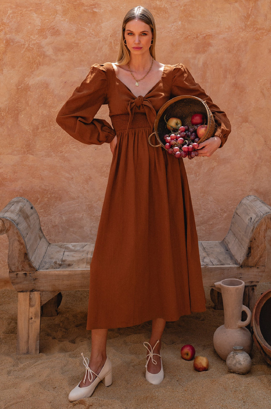 Narcisa Puff Sleeve Linen Dress by Bali Lane