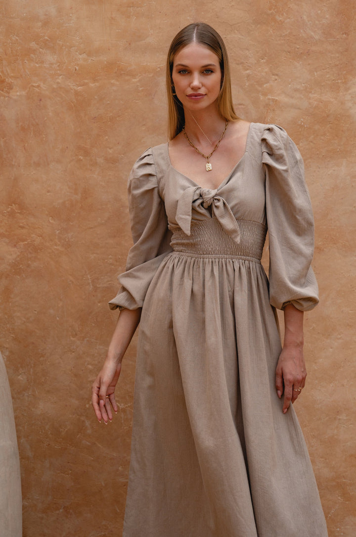 Narcisa Puff Sleeve Linen Dress by Bali Lane