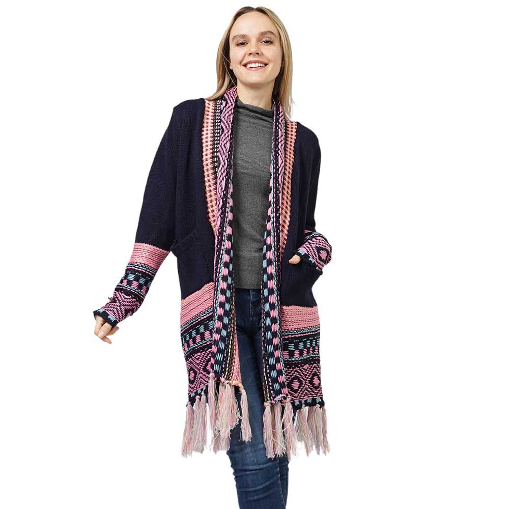 Ethnic Patterned Front Pocket Sweater Cardigan by Madeline Love