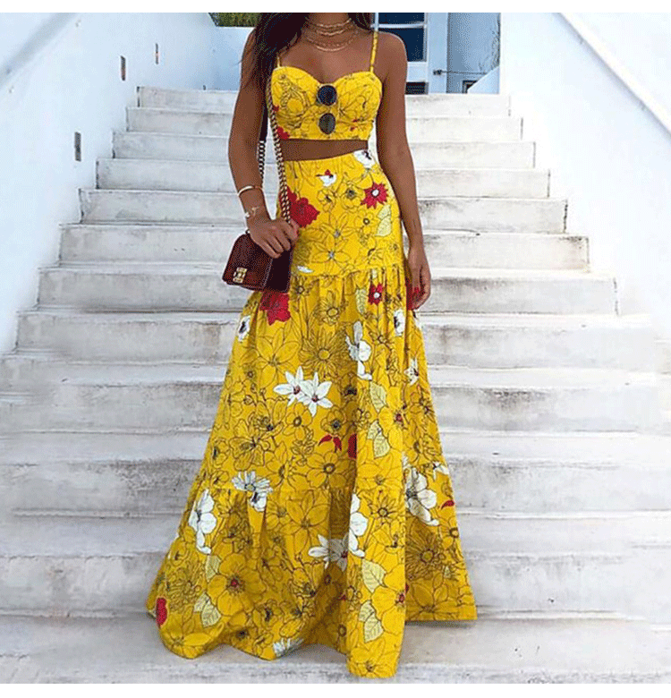 Two Piece Maxi Skirt Floral Set Top and Bottom by Coco Charli