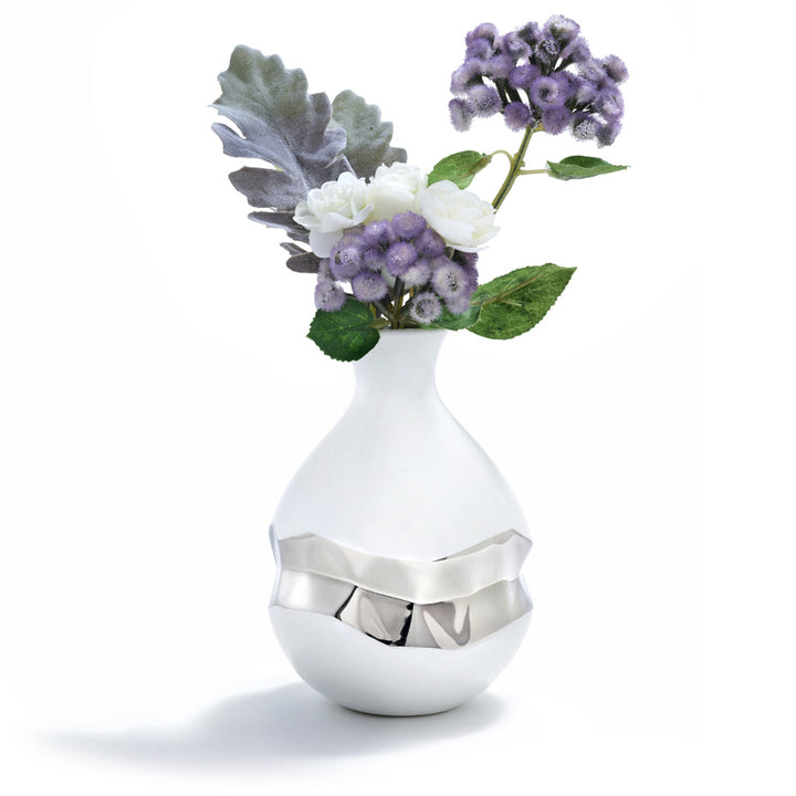 Talianna Oro Bud Vase, White & Silver by ANNA New York