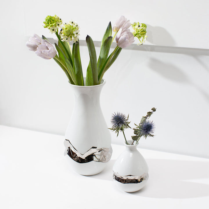 Talianna Oro Bud Vase, White & Silver by ANNA New York