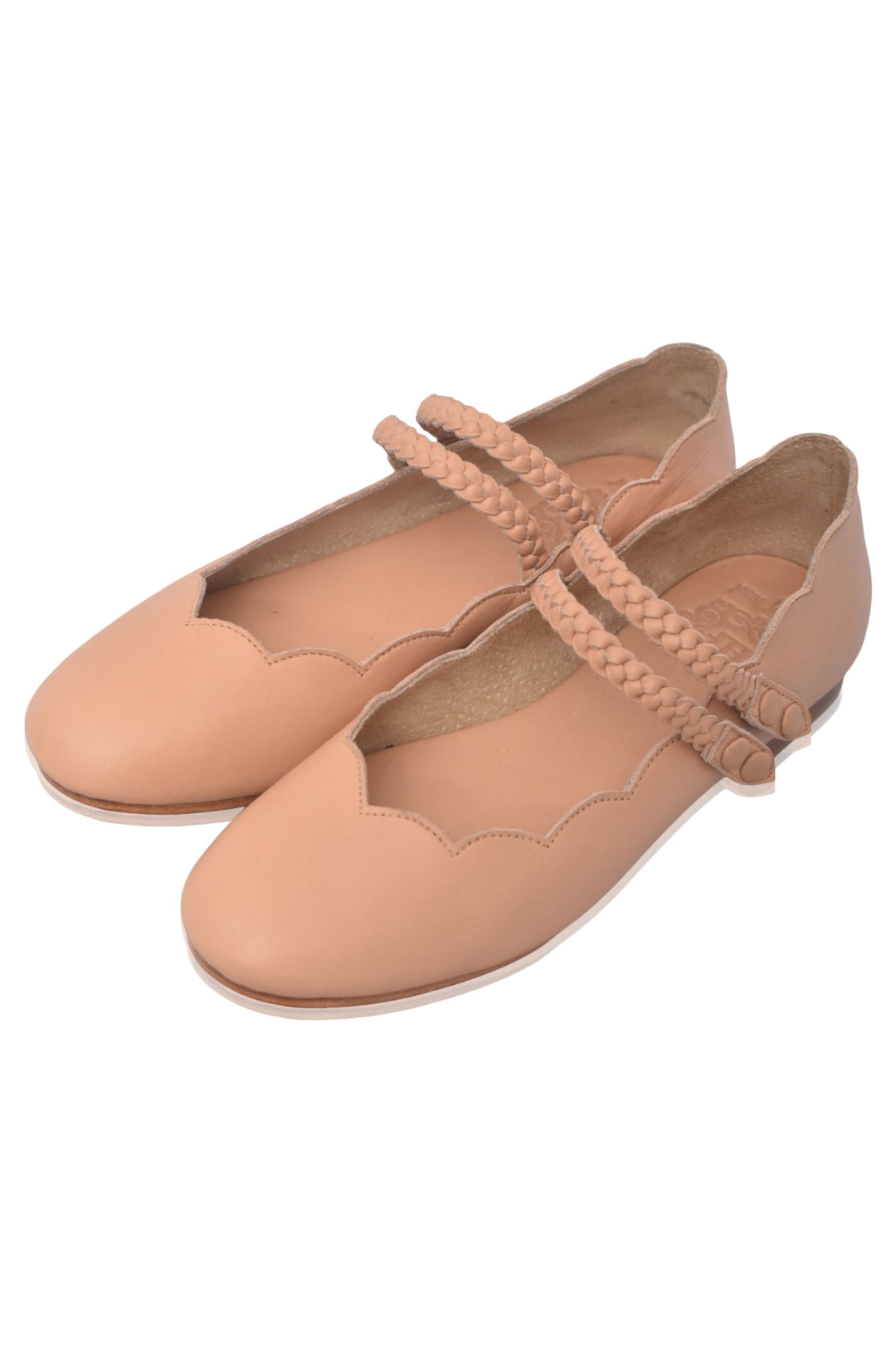 Pair of leather  ballet flats in nude with braided straps