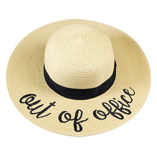 "Out of Office" Embroidery Straw Hat Floppy Sun Hat by Madeline Love