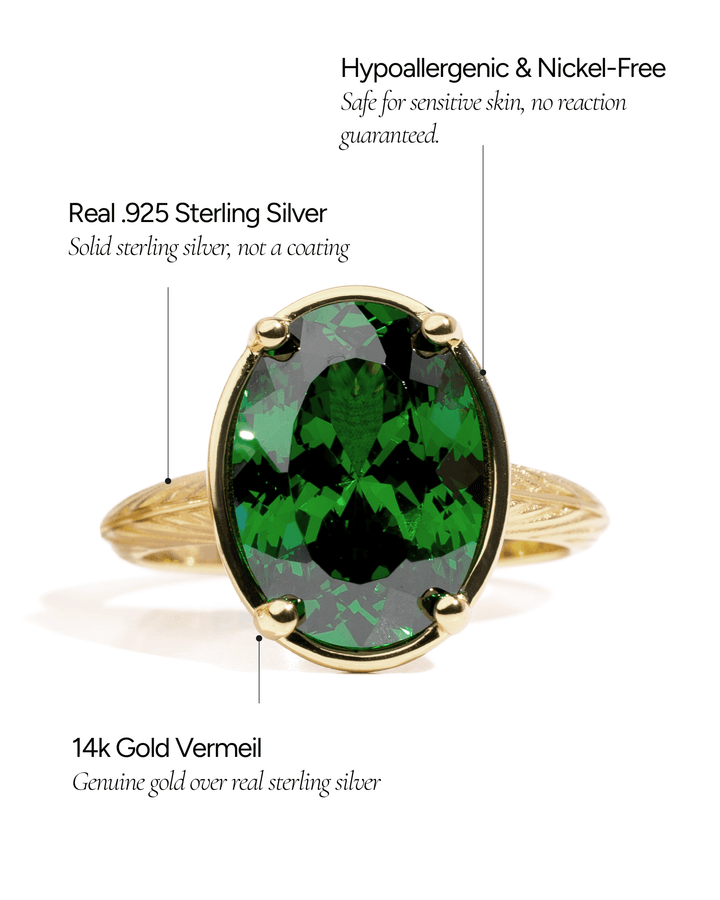 Oval Cut Emerald CZ Cocktail Ring