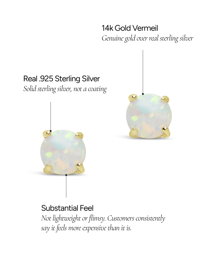 Opal Earring Studs - In SIlver or 14K Gold Plated - 6mm