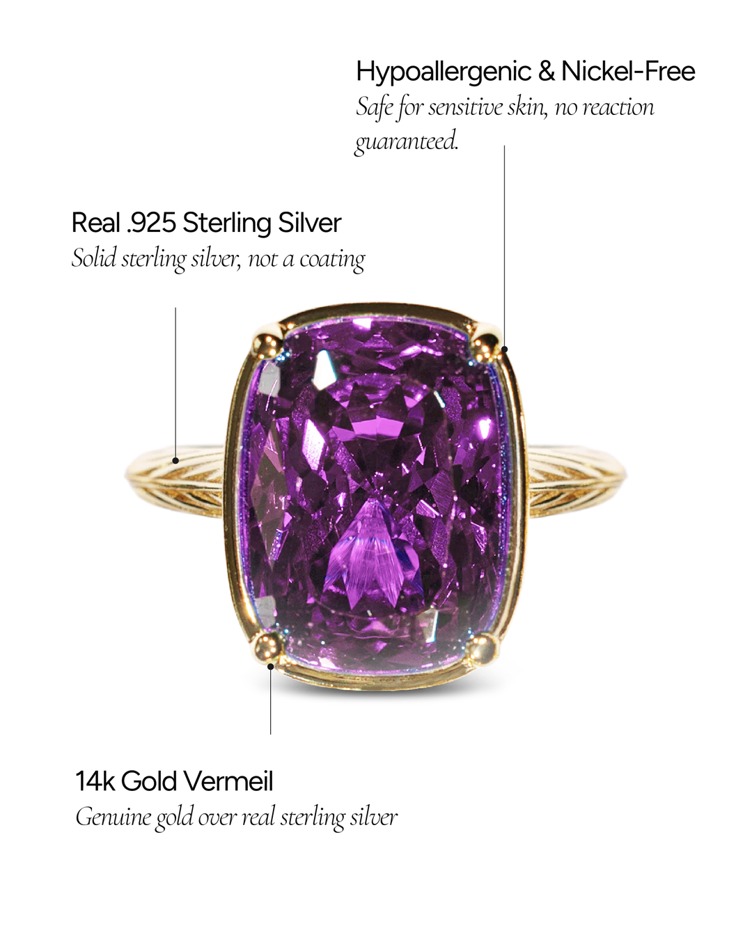 Amethyst Elongated Cushion CZ Cocktail Ring