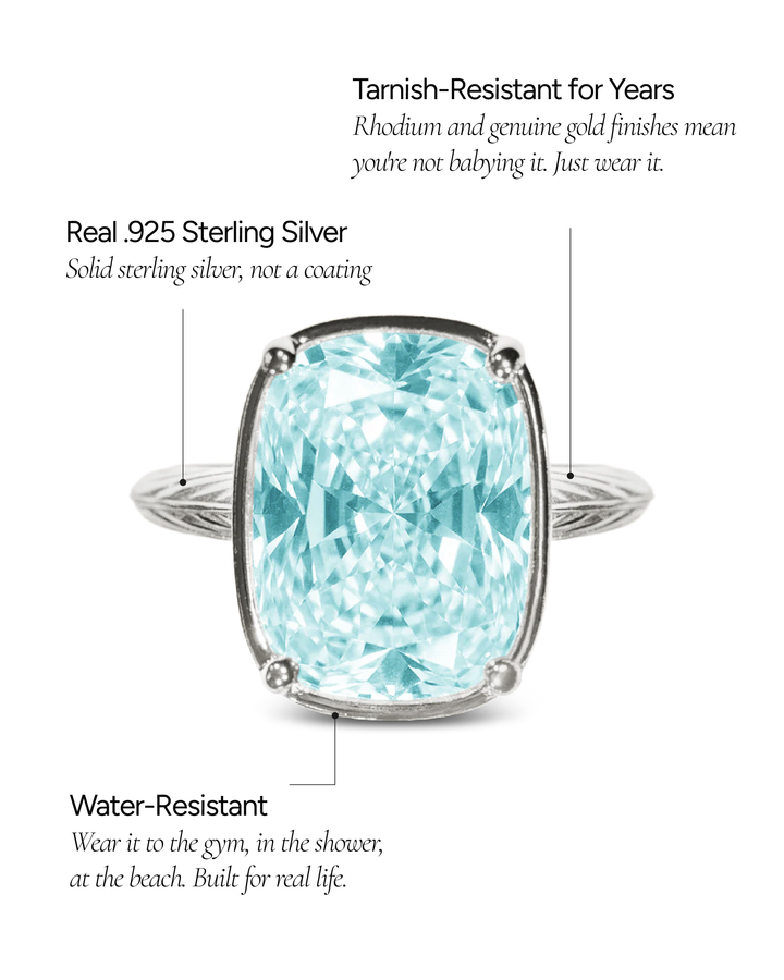 Aquamarine Elongated Cushion CZ Cocktail Ring