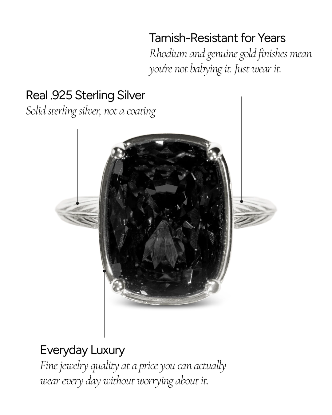 Black CZ Elongated Cushion Cocktail Ring