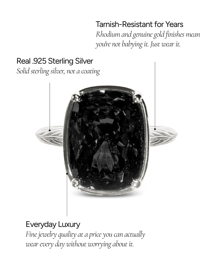 Black CZ Elongated Cushion Cocktail Ring