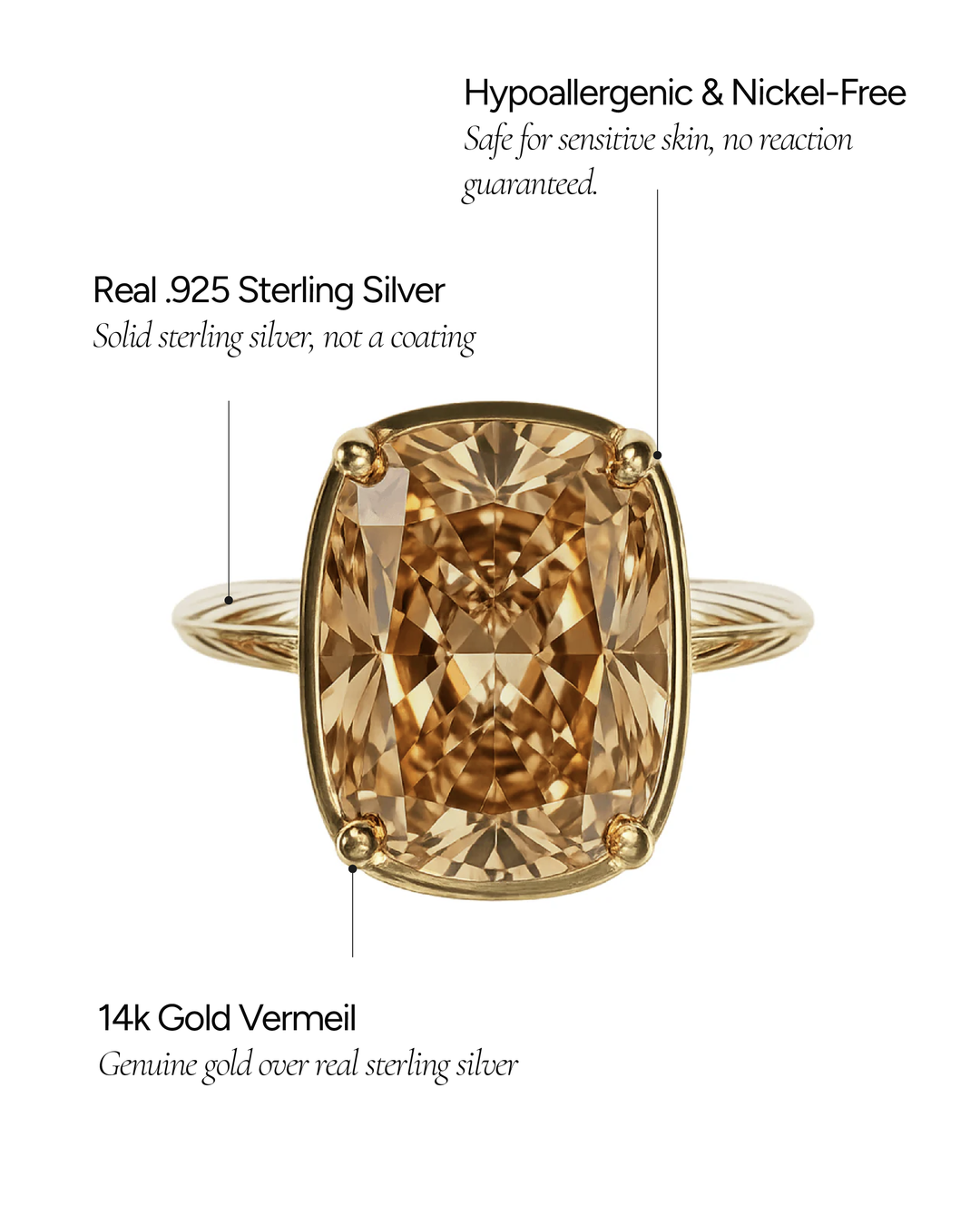 Elongated Cushion Champagne CZ Cocktail Ring