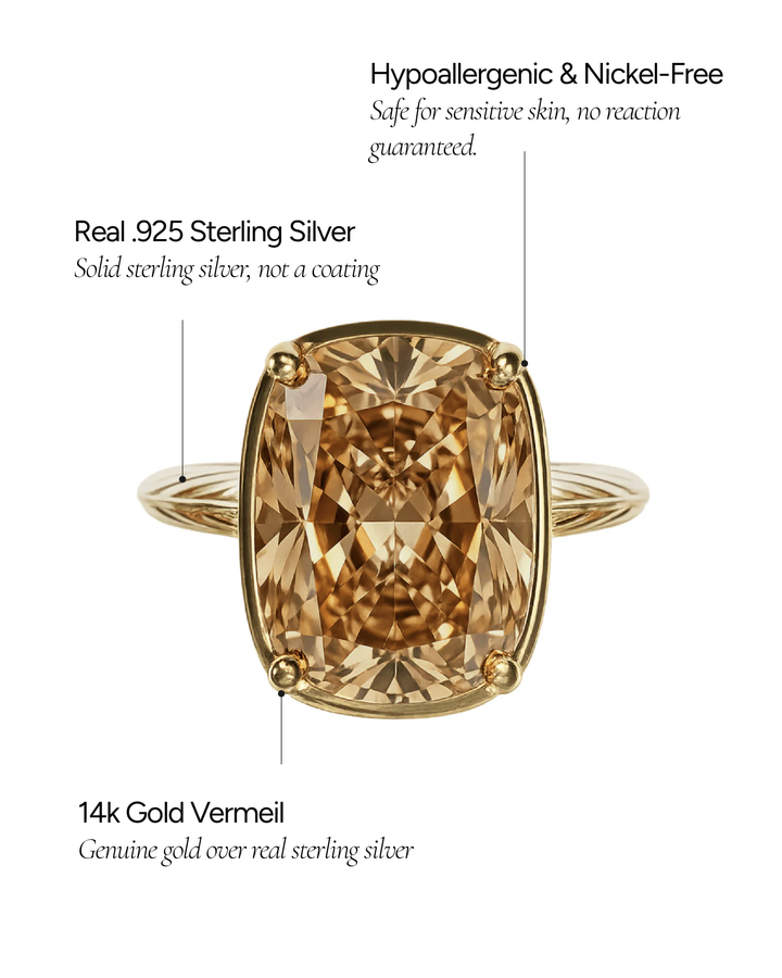 Elongated Cushion Champagne CZ Cocktail Ring