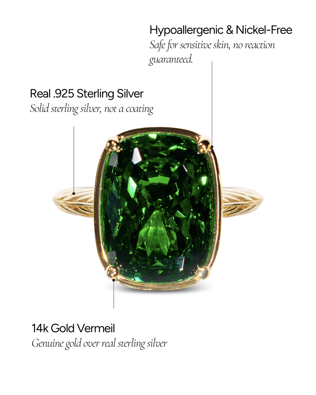 Emerald  Elongated Cushion CZ Cocktail Ring