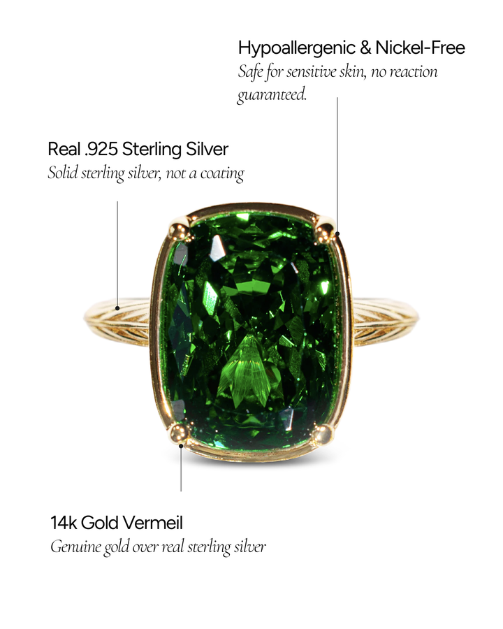 Emerald  Elongated Cushion CZ Cocktail Ring