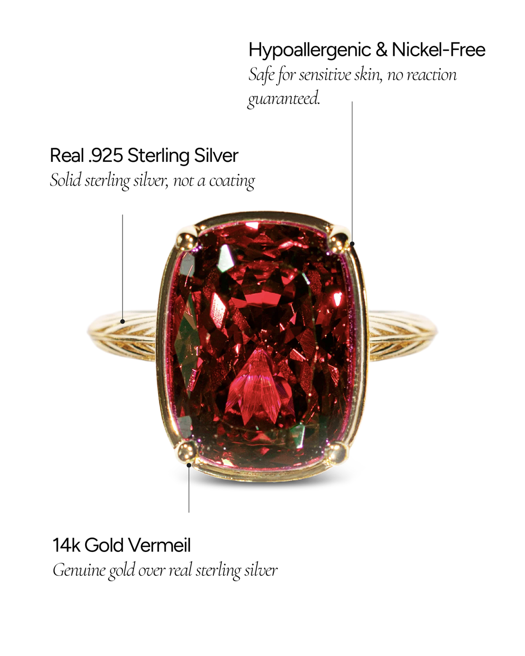 Garnet CZ  Elongated Cushion Cocktail Ring