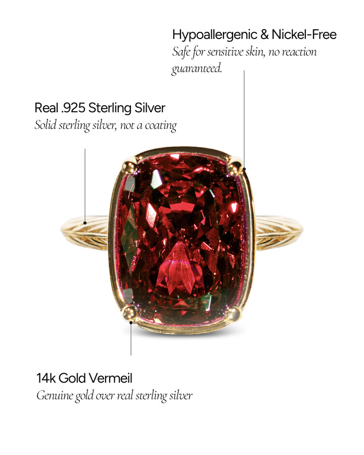 Garnet CZ  Elongated Cushion Cocktail Ring