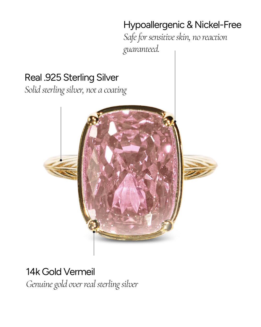 Pink Sapphire Elongated Cushion  CZ Cocktail Ring