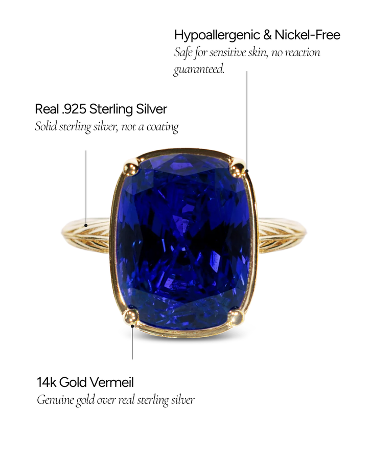 Sapphire Elongated Cushion CZ Cocktail Ring