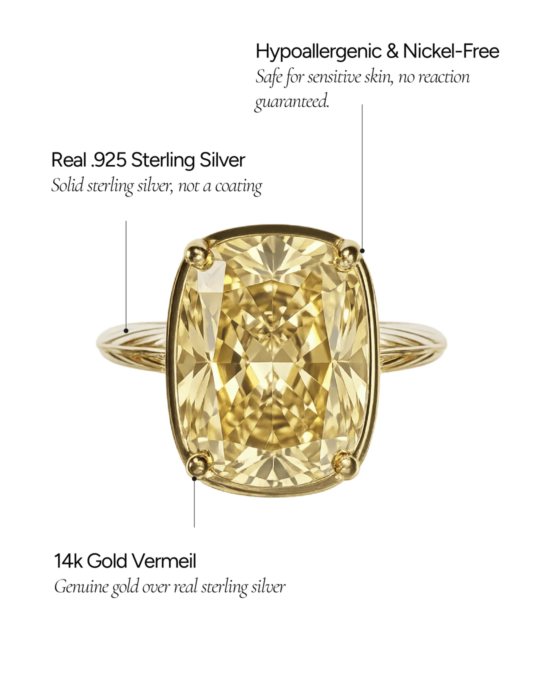 Elongated Cushion Light Yellow CZ Cocktail Ring