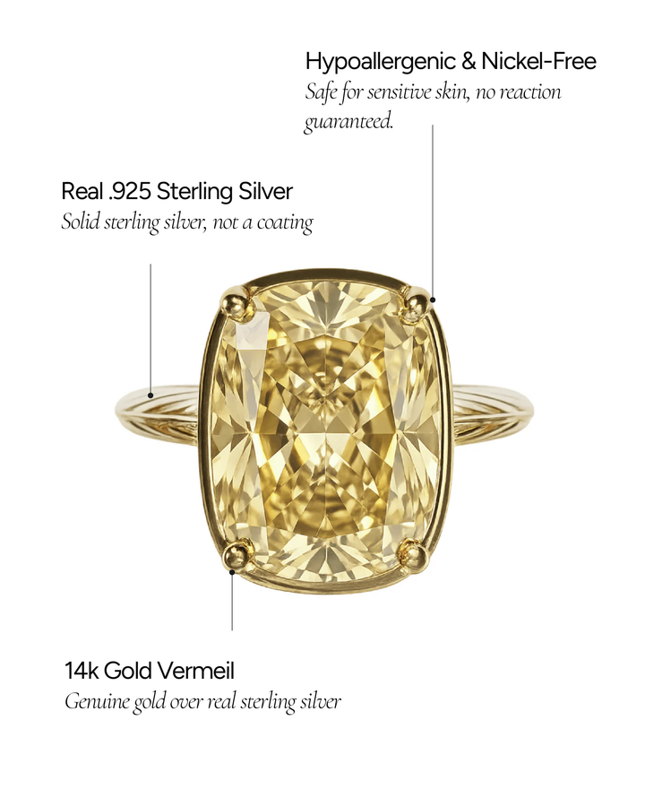 Elongated Cushion Light Yellow CZ Cocktail Ring