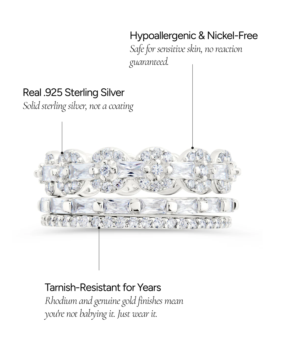Melody CZ Bezel Ring Set of 3
