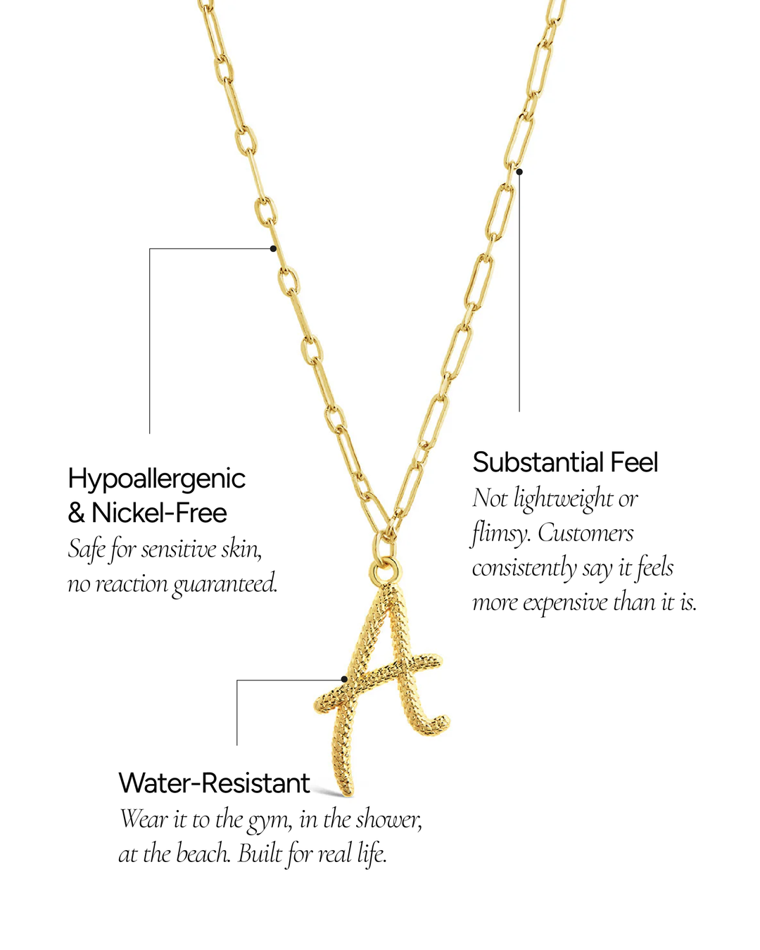 Textured Initial Charm Pendant Necklace
