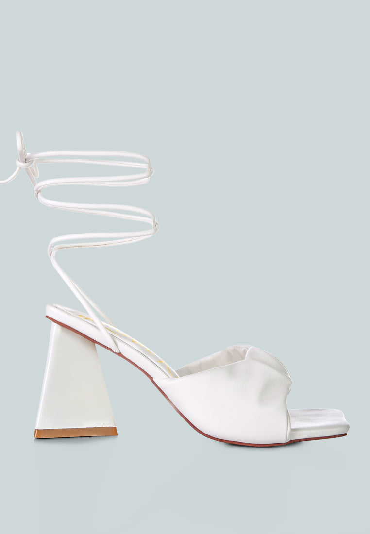 primavera ruched triangular heel lace up sandal by London Rag