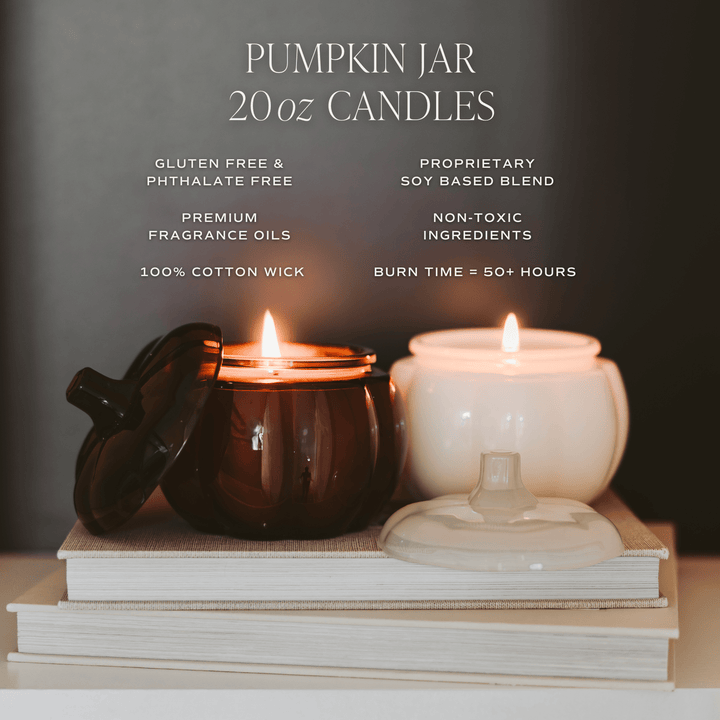 Hello Fall Soy Candle - Amber Glass Pumpkin Jar - 20 oz