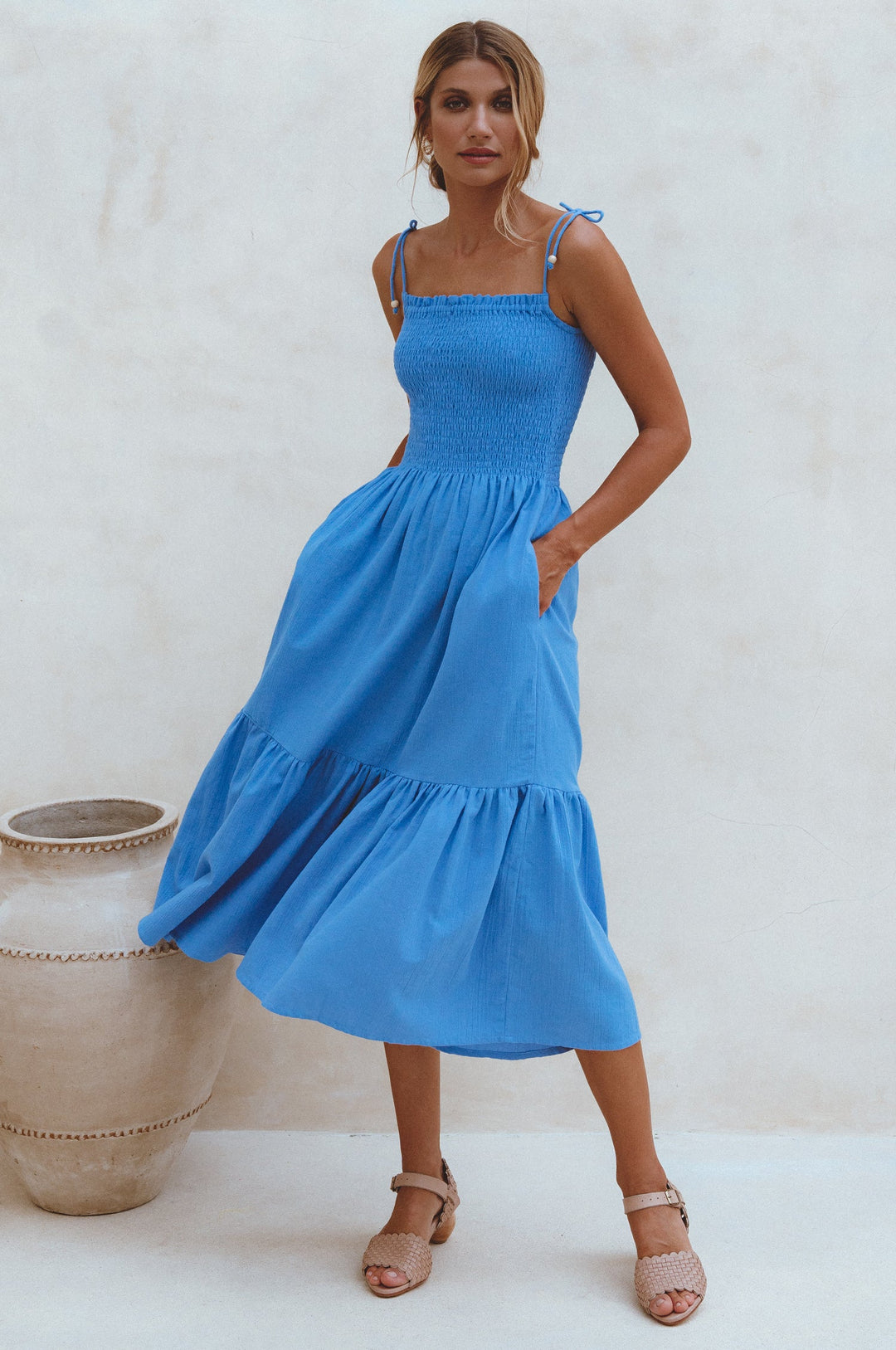 Paradiso Strappy Linen Midi Dress by ELF – Pomp and Port