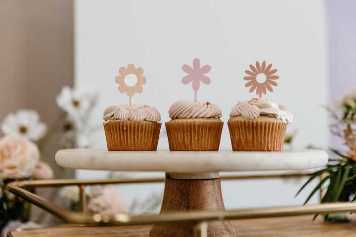 Pastel Daisy Acrylic Cupcake Toppers, Set of 12