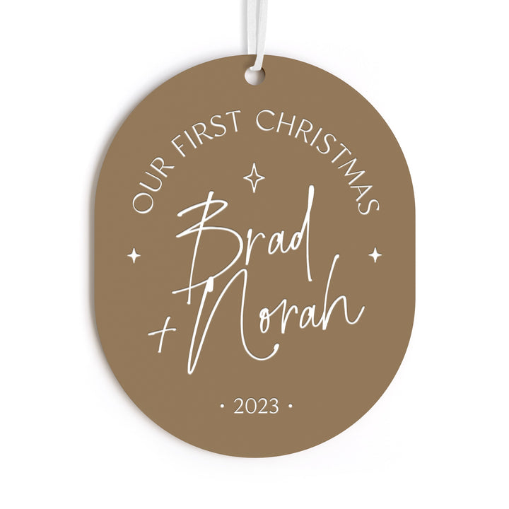 Personalized Our First Christmas Couple Names And Year Acrylic Ornament by The Cotton & Canvas Co.