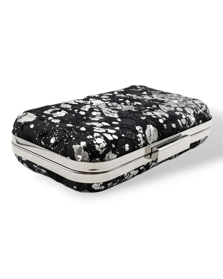 Phoenix Black and Silver Silk Brocade Clutch
