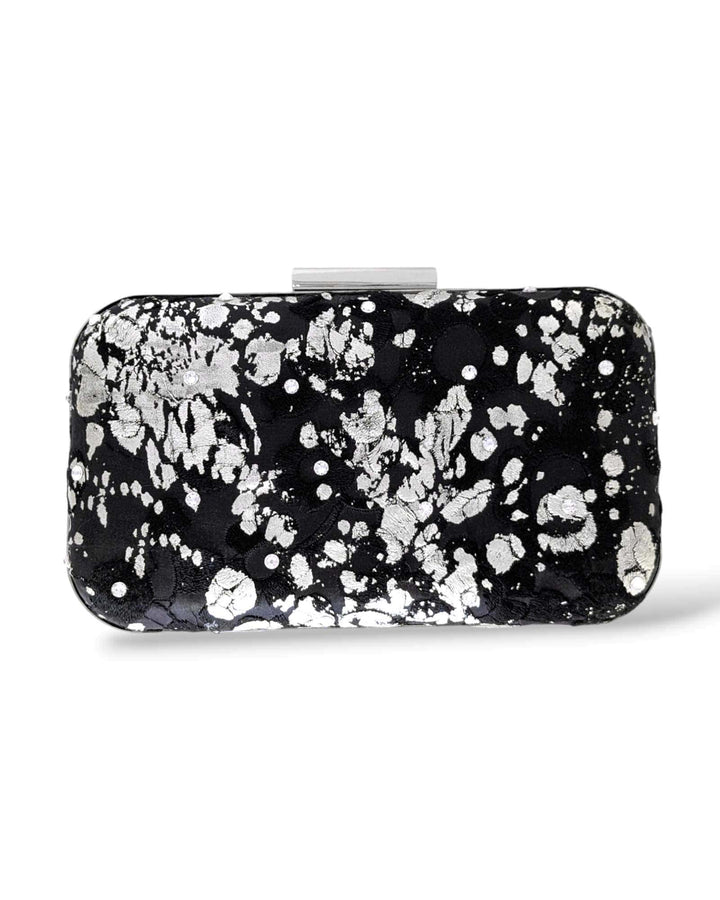 Phoenix Black and Silver Silk Brocade Clutch