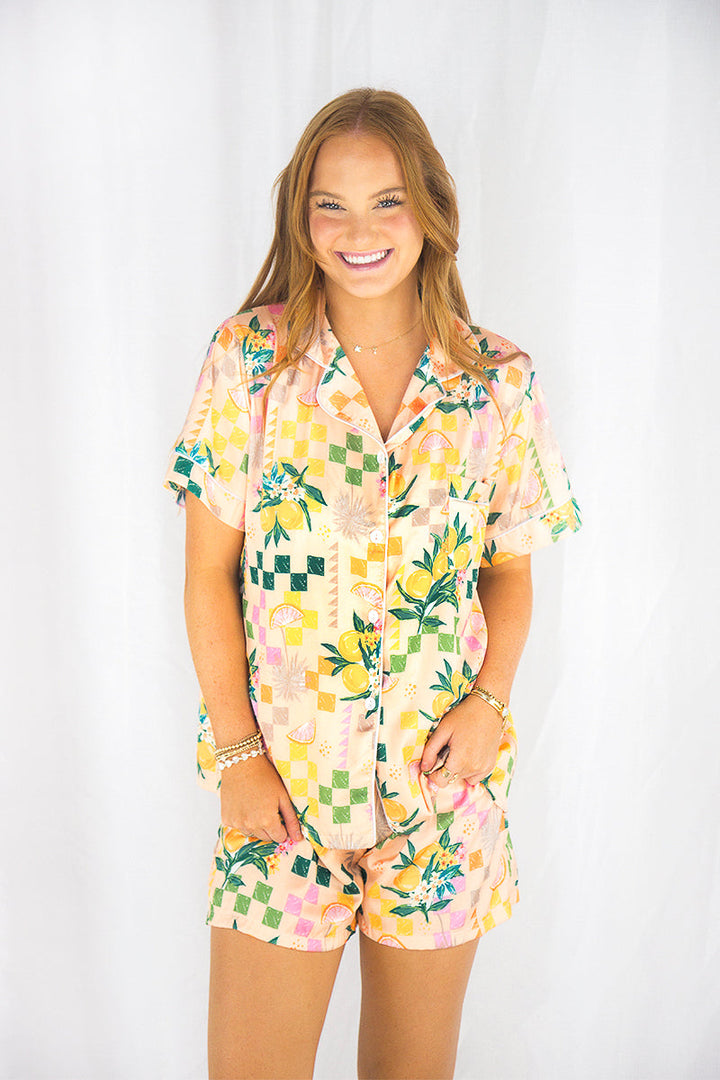 Checkered Picnic Satin Pajamas by Spikes and Seams