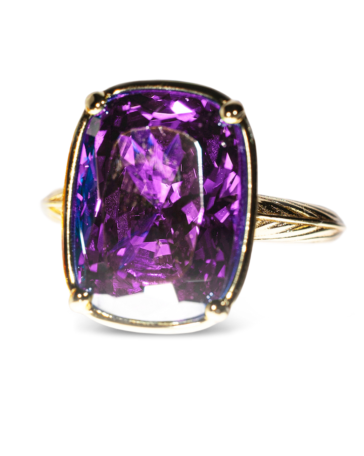 Amethyst Elongated Cushion CZ Cocktail Ring