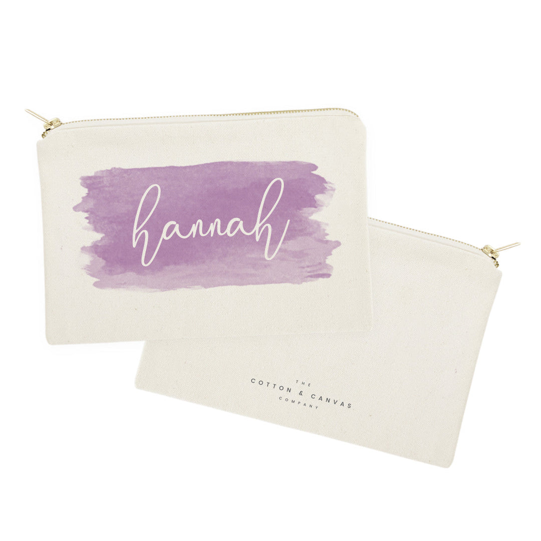 Personalized Name Purple Watercolor Cosmetic Bag and Travel Make Up Pouch by The Cotton & Canvas Co.