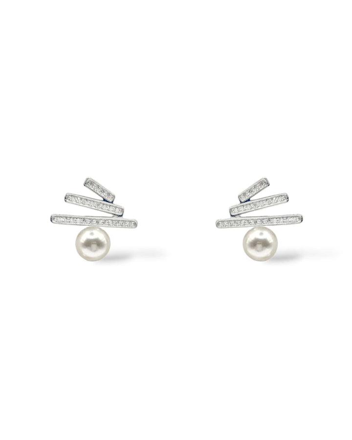 Quinn Zigzag Crystal and Pearl Stud Earrings
