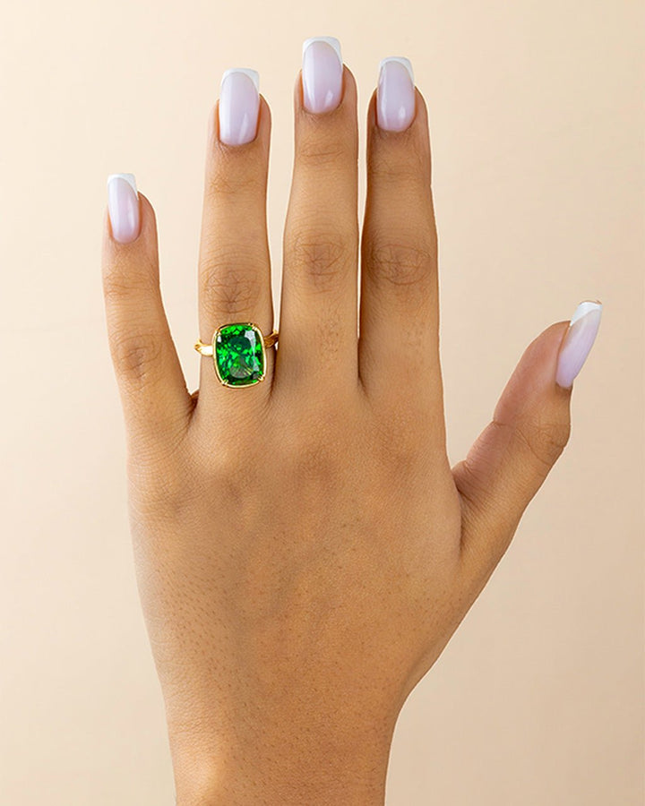 Emerald  Elongated Cushion CZ Cocktail Ring