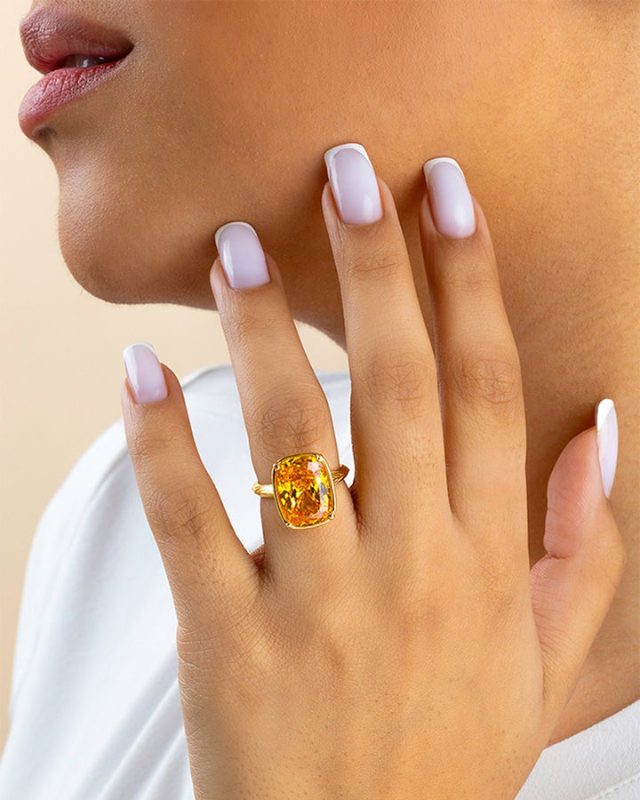 Canary Elongated Cushion CZ Cocktail Ring