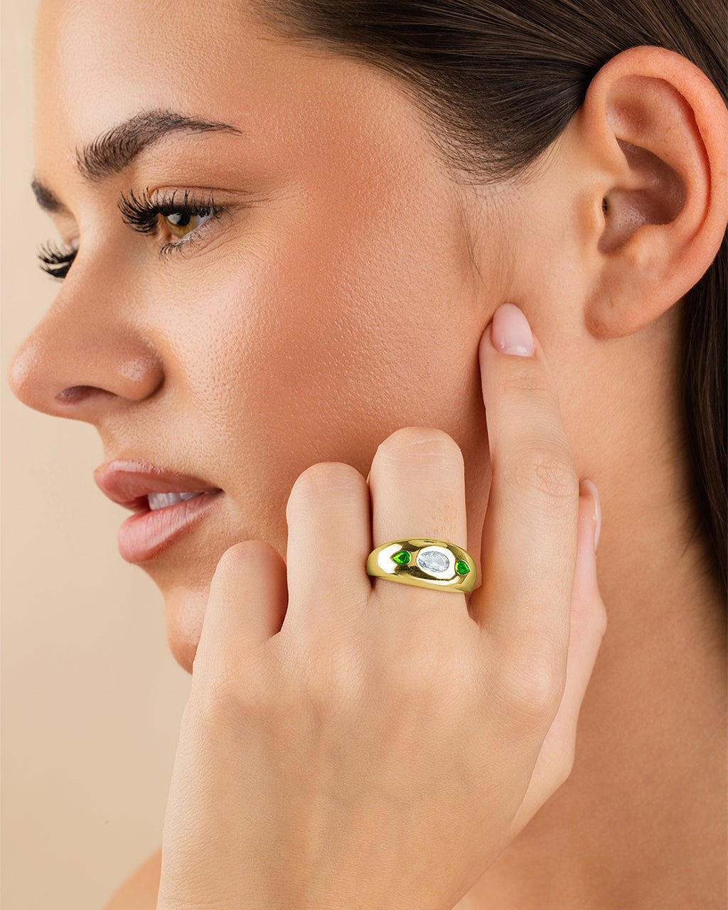 Triple-Stone Tapered Dome Ring