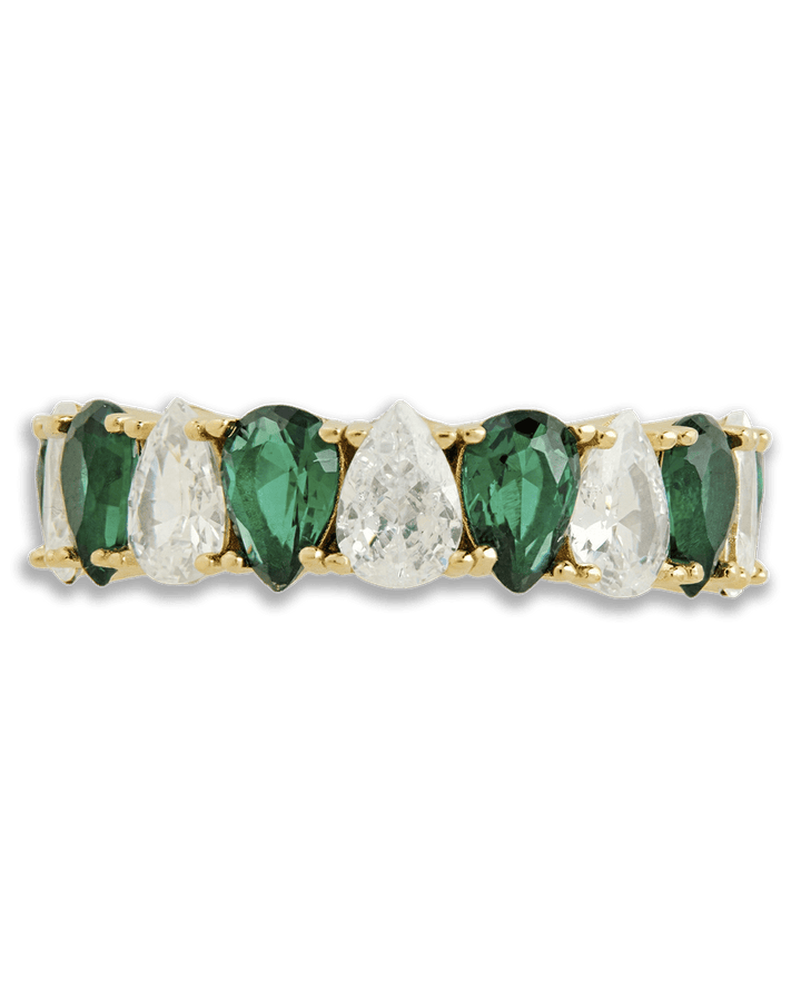 Pear Cut Emerald CZ Celebration Band Ring