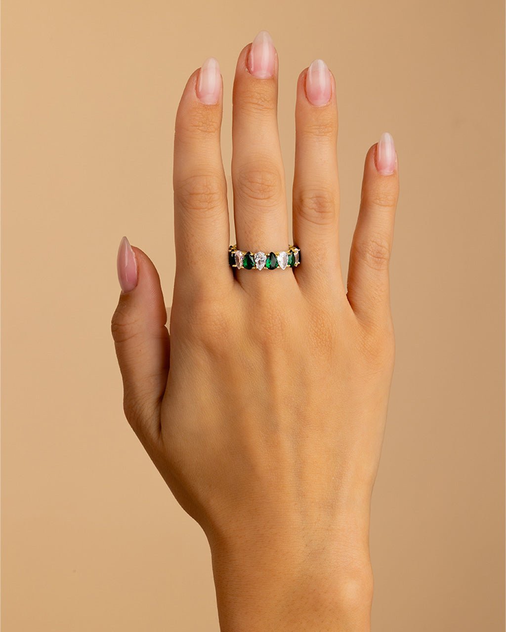 Pear Cut Emerald CZ Celebration Band Ring