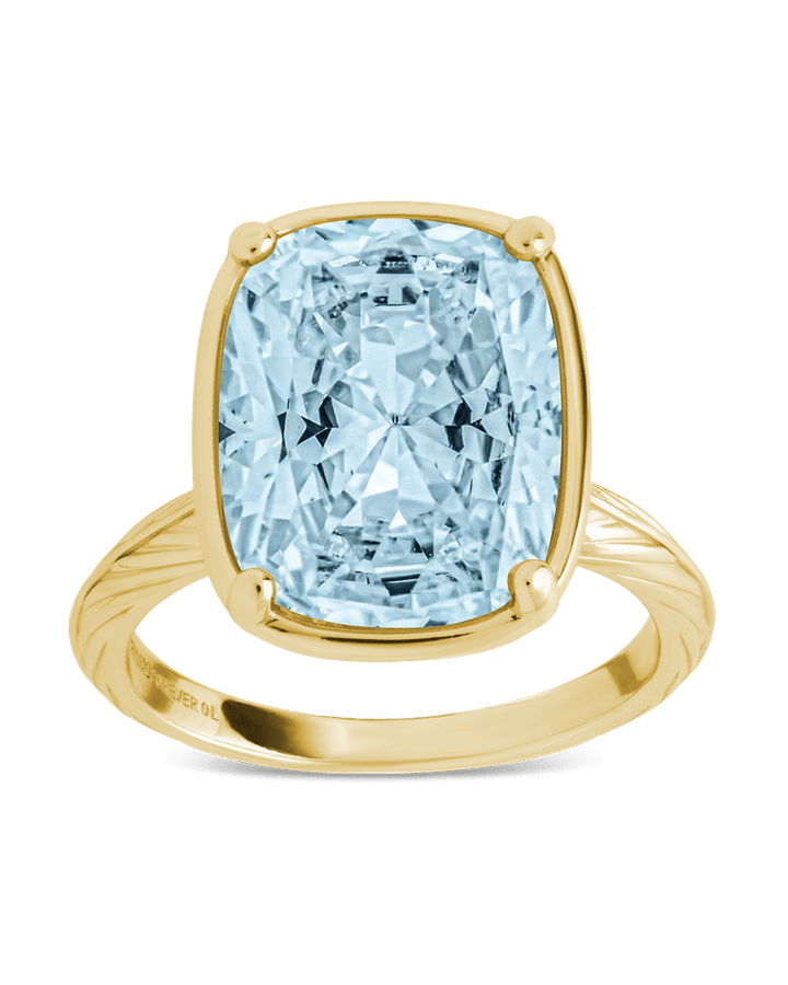 Aquamarine Elongated Cushion CZ Cocktail Ring