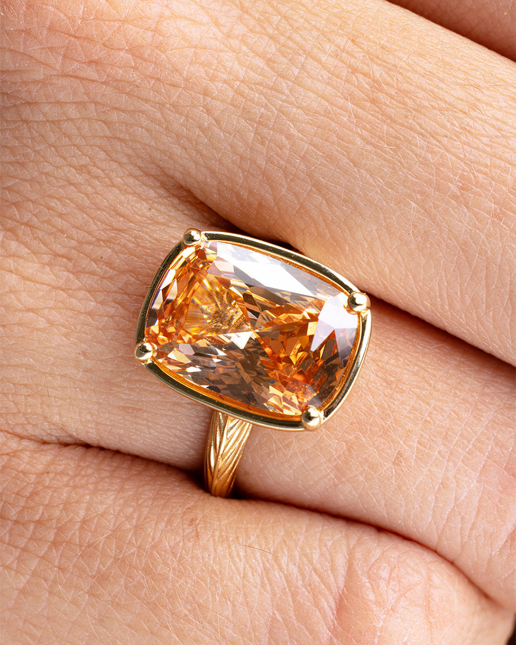 Elongated Cushion Champagne CZ Cocktail Ring