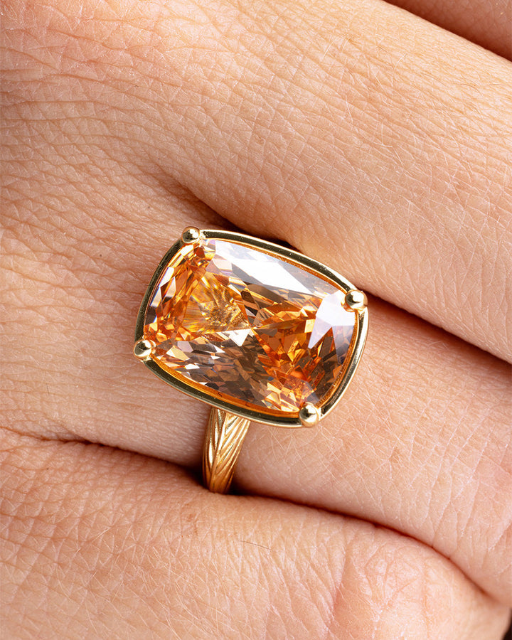Elongated Cushion Champagne CZ Cocktail Ring
