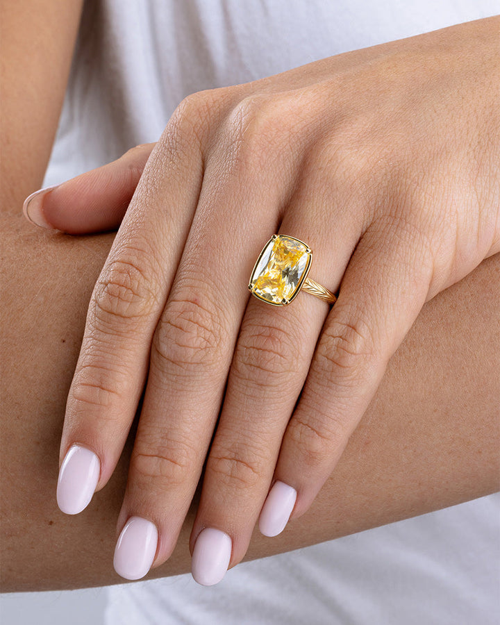 Elongated Cushion Light Yellow CZ Cocktail Ring