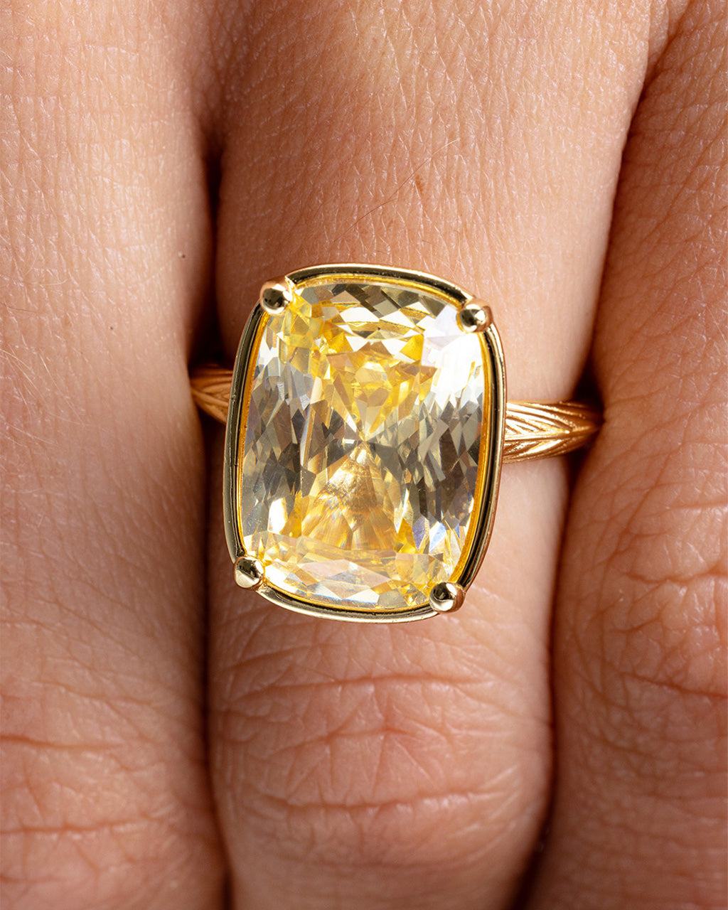 Elongated Cushion Light Yellow CZ Cocktail Ring